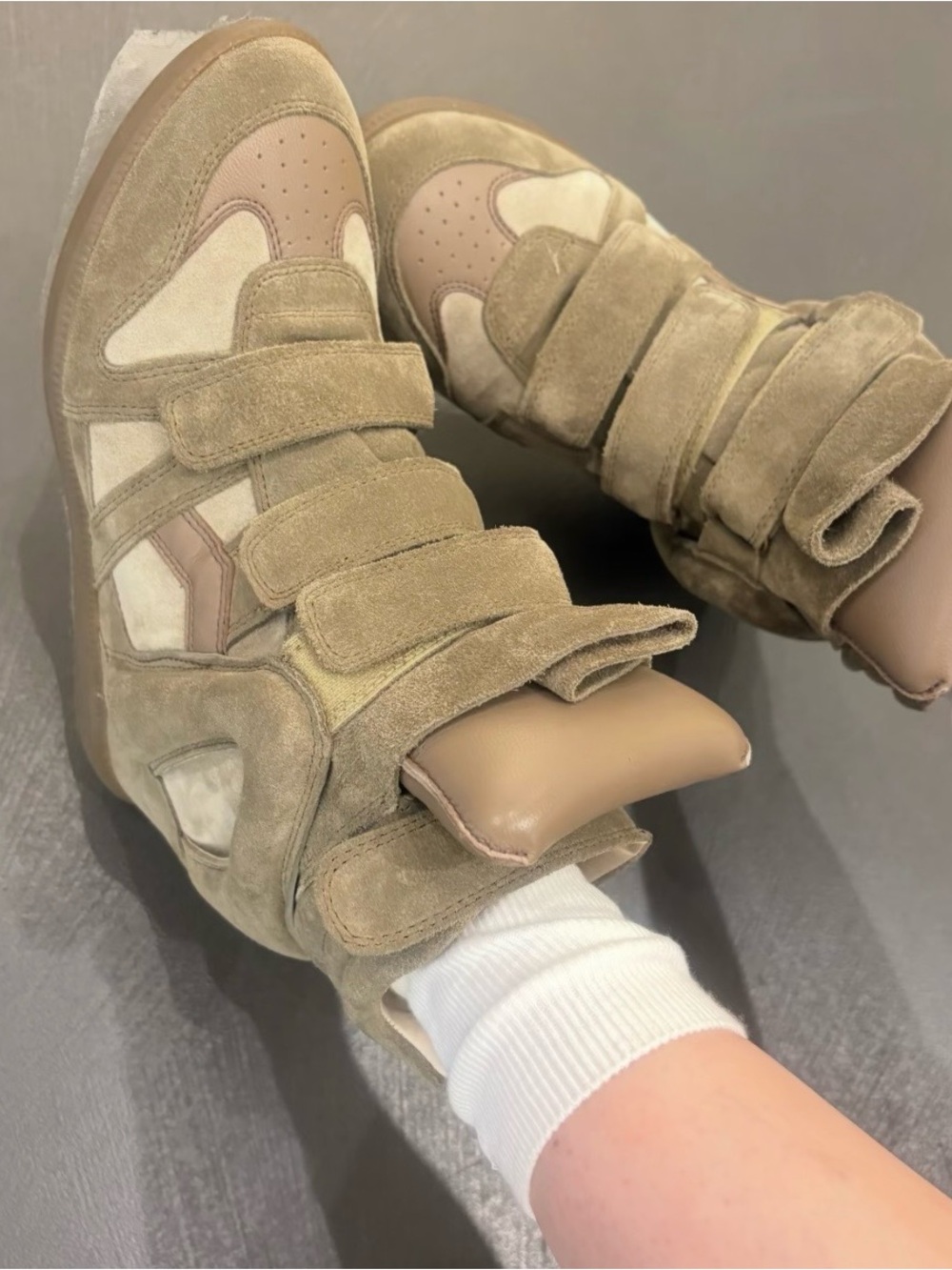Isabel Marant Beige and Tan Suede High-Top Sneakers